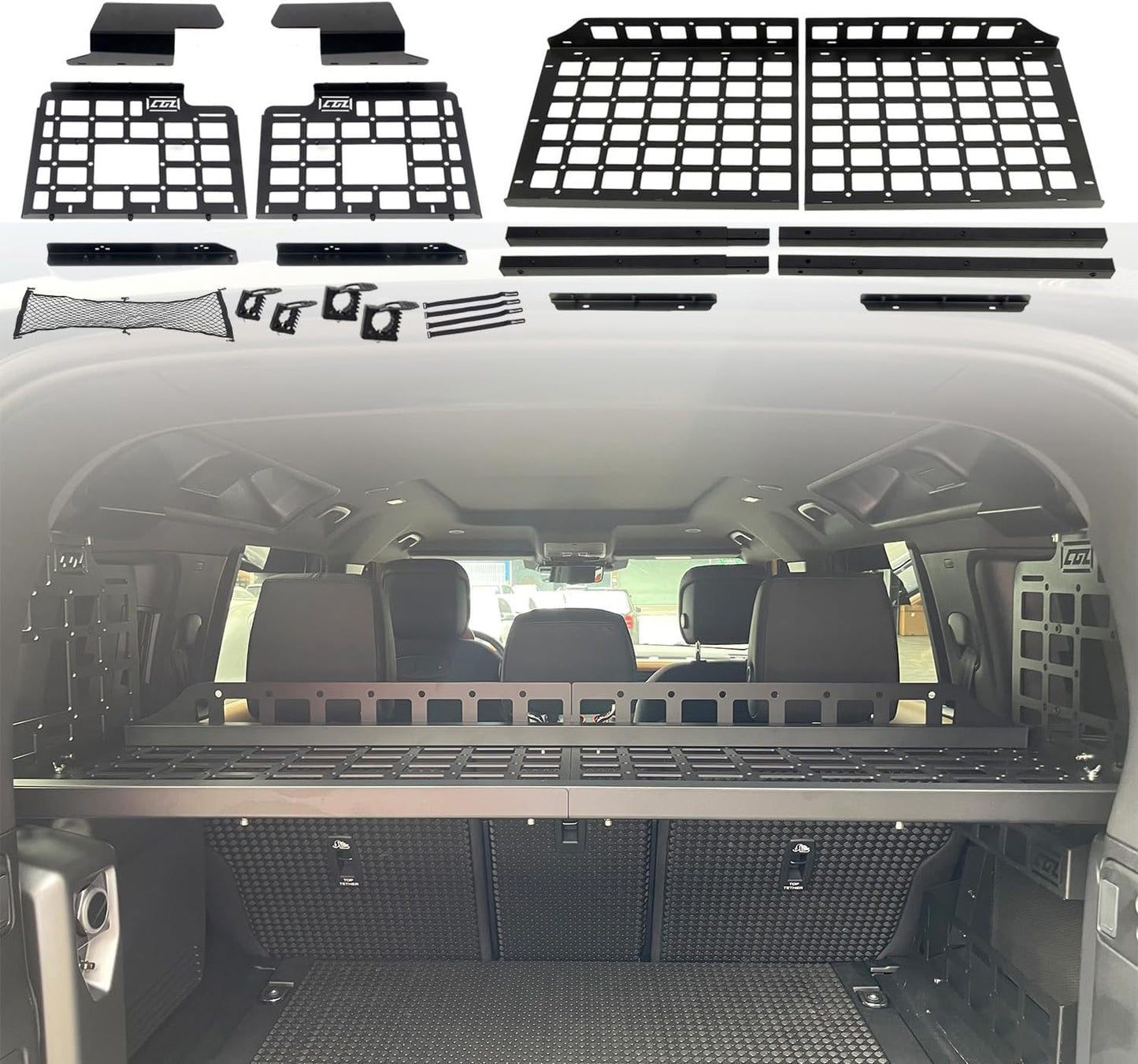 HIGH FLYING for Land Rover Defender 2022 2023 2024 2025 Car Rear Window Modular Storage Side Panels System&Trunk Shelf Organizer Luggage Carrier Aluminum Alloy (Side+Roof Panel)