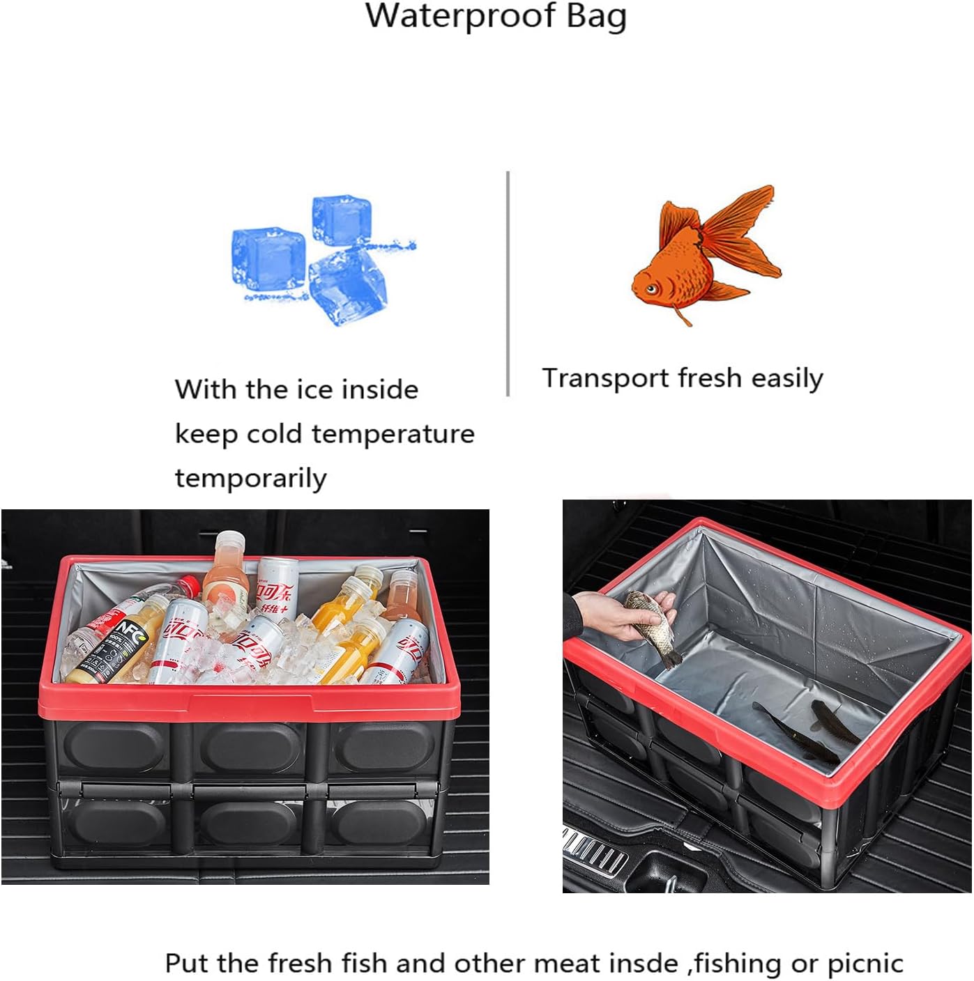 Collapsible Storage Bins with Lids 55L, Trunk Organizer for SUV Foldable Plastic Outdoor Storage Containers with Secure Latches, Waterproof Cargo Box for Camping Home, Garage, Closet 2PCKS