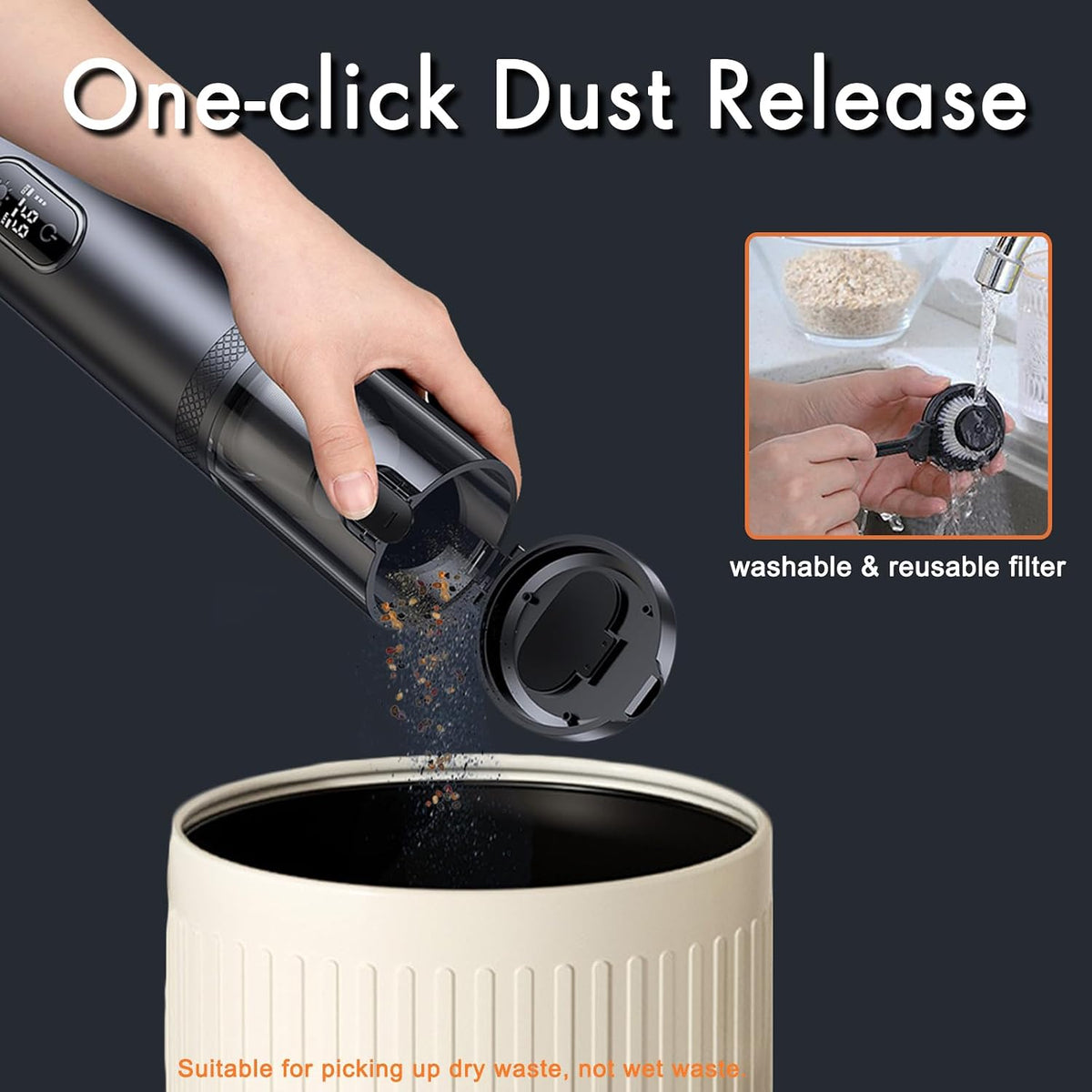 Cordless Car Vacuum Cleaner 14000Pa, Handheld Vacuum Portable Dust Buster Vacuum Small Vacuum Cleaner for Vehicle,Pet,Home, LED Display & Lightweight & Low Noise & Rechargeable