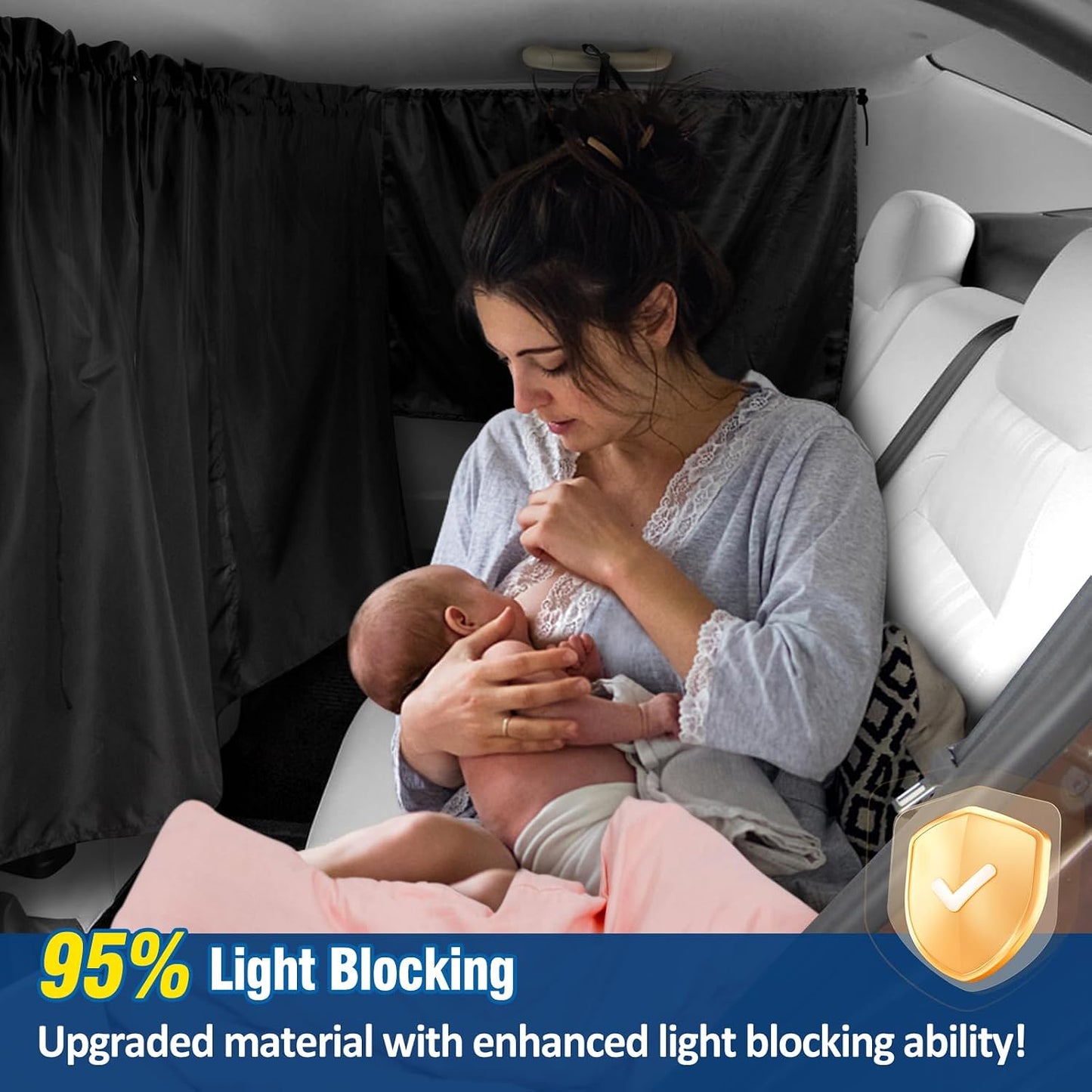 PAMASE Set of 3 Car Window Shades - 95% Light Blocking Sunshades, 1 Privacy Divider Curtains & 2 Side Window Covers, Wide Sedan SUV Accessories for Kids Baby Travel Camping Nap Sleeping
