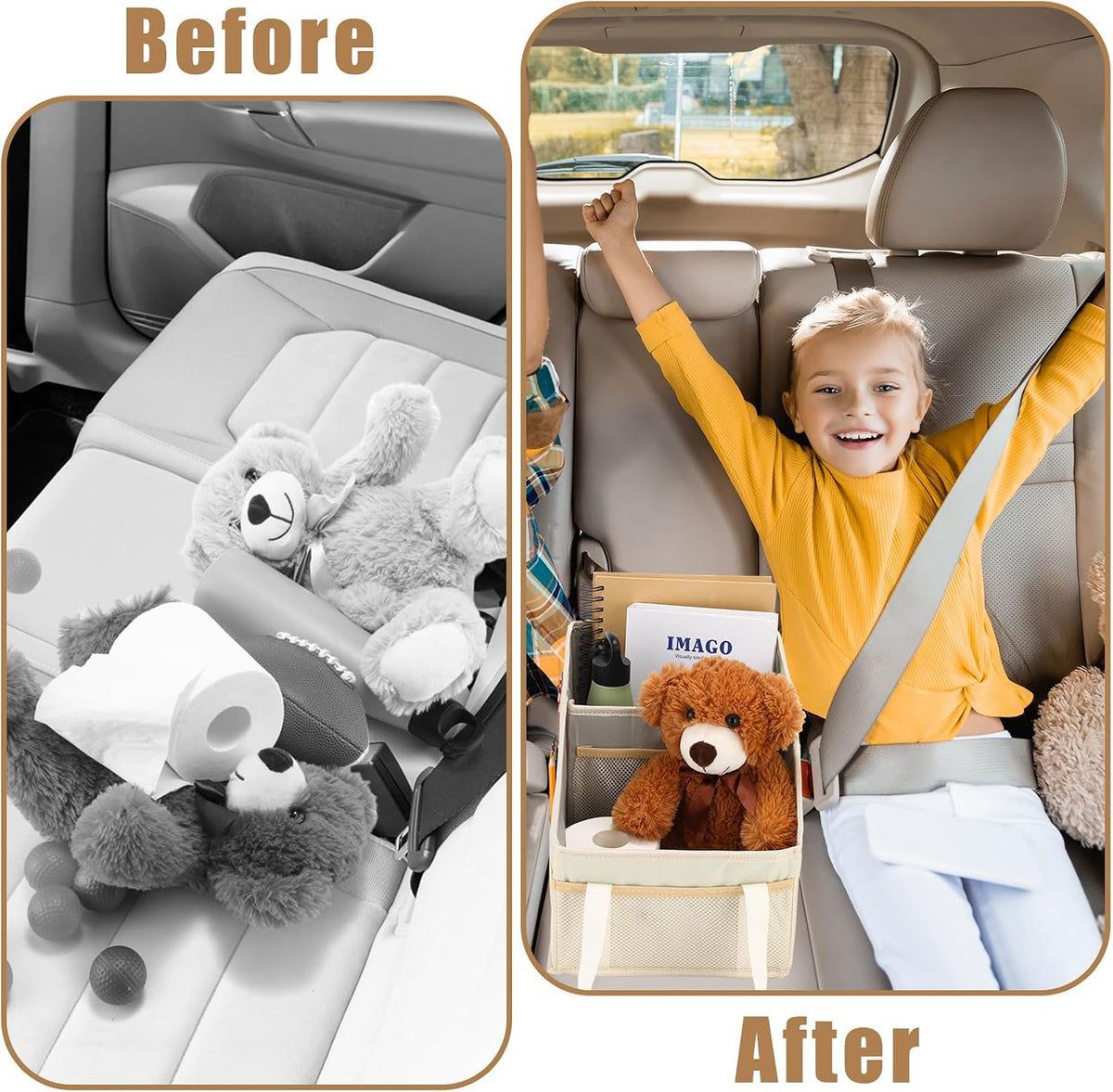 Honeydak Passenger Seat Organizer, Collapsible Car Storage for Console Front/back Seat with Multi-pockets Car Caddy Organizer Suv Truck for Kids Adults Accessories(Beige,2 Compartments)