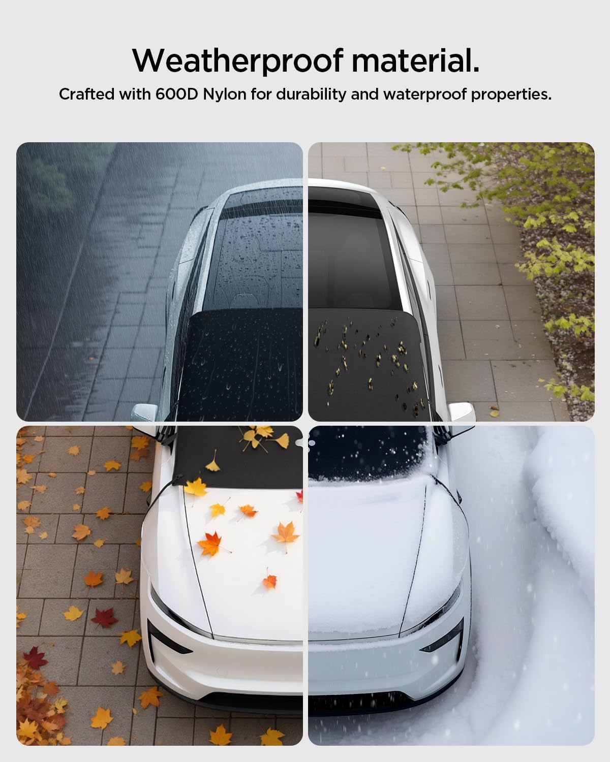 Spigen Magnetic Windshield Protector Cover for Cars – Shields Leaves, Pollen, Sap with Full Windshield Coverage, Waterproof Foldable Summer Sun Visor, Fits Tesla Model Y Juniper & 3 Highland