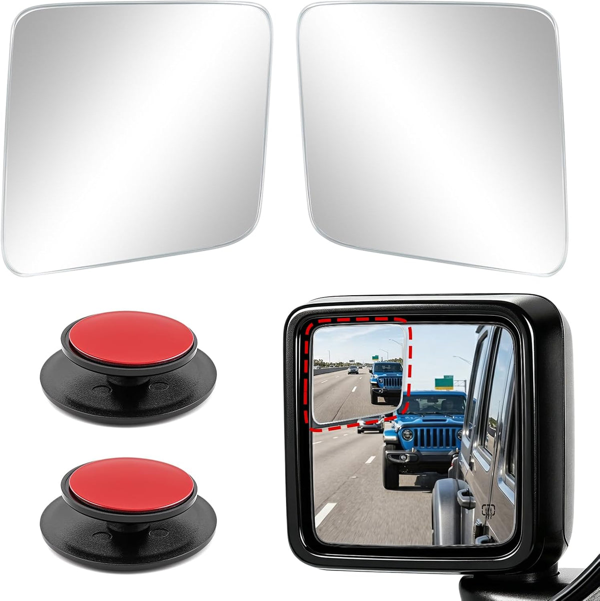 TOP-MAX Convex Stick On Blind Spot Mirrors for Jeep Wrangler 2018-2024 & Gladiator 2020-2023, Custom Fitted Wide-Angle Side Mirrors, HD Glass Design for Enhanced Visibility (Left & Right)