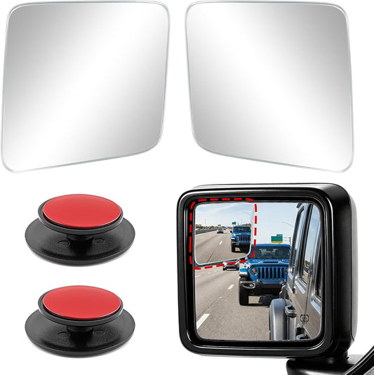 TOP-MAX Convex Stick On Blind Spot Mirrors for Jeep Wrangler 2018-2024 & Gladiator 2020-2023, Custom Fitted Wide-Angle Side Mirrors, HD Glass Design for Enhanced Visibility (Left & Right)