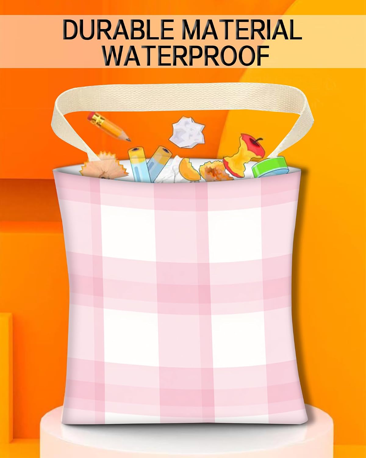 Car Trash Can, Durable Hanging Car Trash Garbage Bag, Cute Automotive Garbage Cans Organizer, Cute Pink Plaid