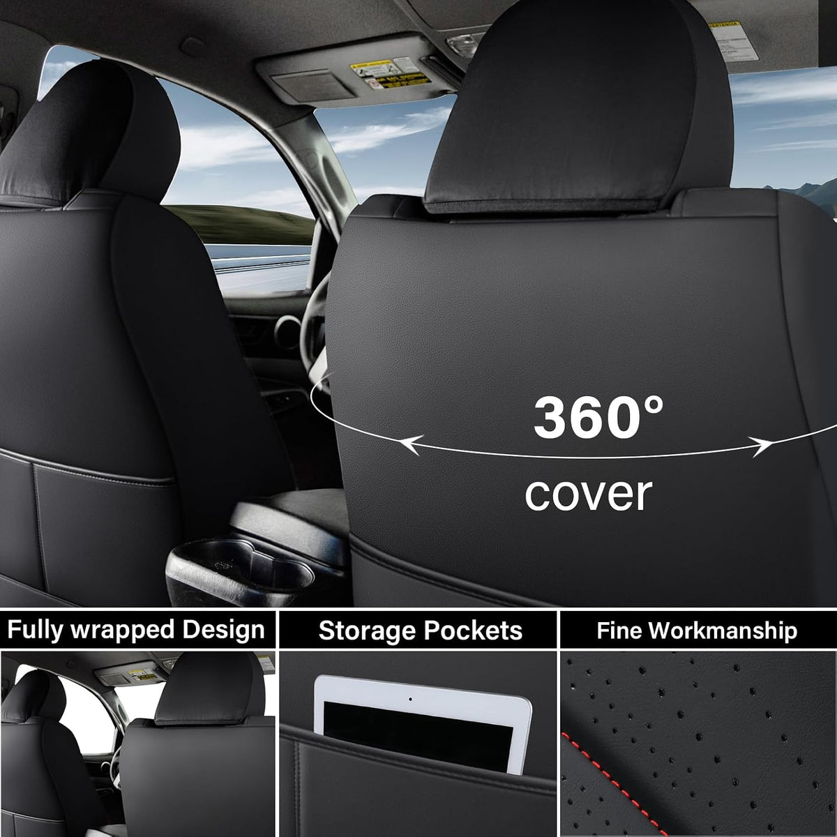 Coverado Tacoma Seat Covers, Car Seat Covers Front Seats, Leather Seat Covers for Cars Car Seat Protector Cushion Tacoma Accessories Custom Fit 2005-2023 Toyota Tacoma Double/Crew Cab(Red)