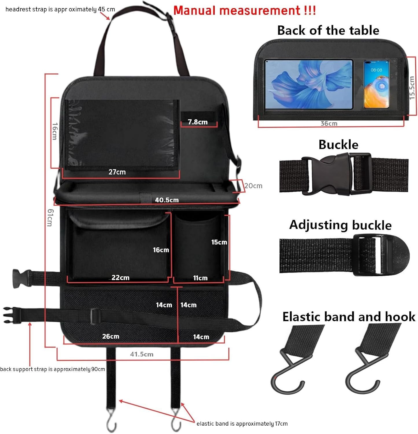 TCJJ Car Seat Organiser Car Backseat Organizer Seat Organizer for Kids | Car Backseat Seat for Kids Kick Protector with Tray and Touch Screen Tablet Storage Pockets Waterproof and Stainproof