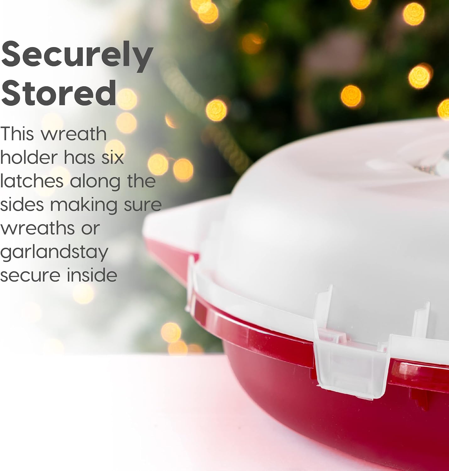 IRIS USA 24" Wreath Storage Container With Latches and Handle, 2 Pack, For Holiday Garland/Wreath, Holiday Decorations, and Heavy Duty, Portable, High Protection, and Space Saving Storage, Clear/Red