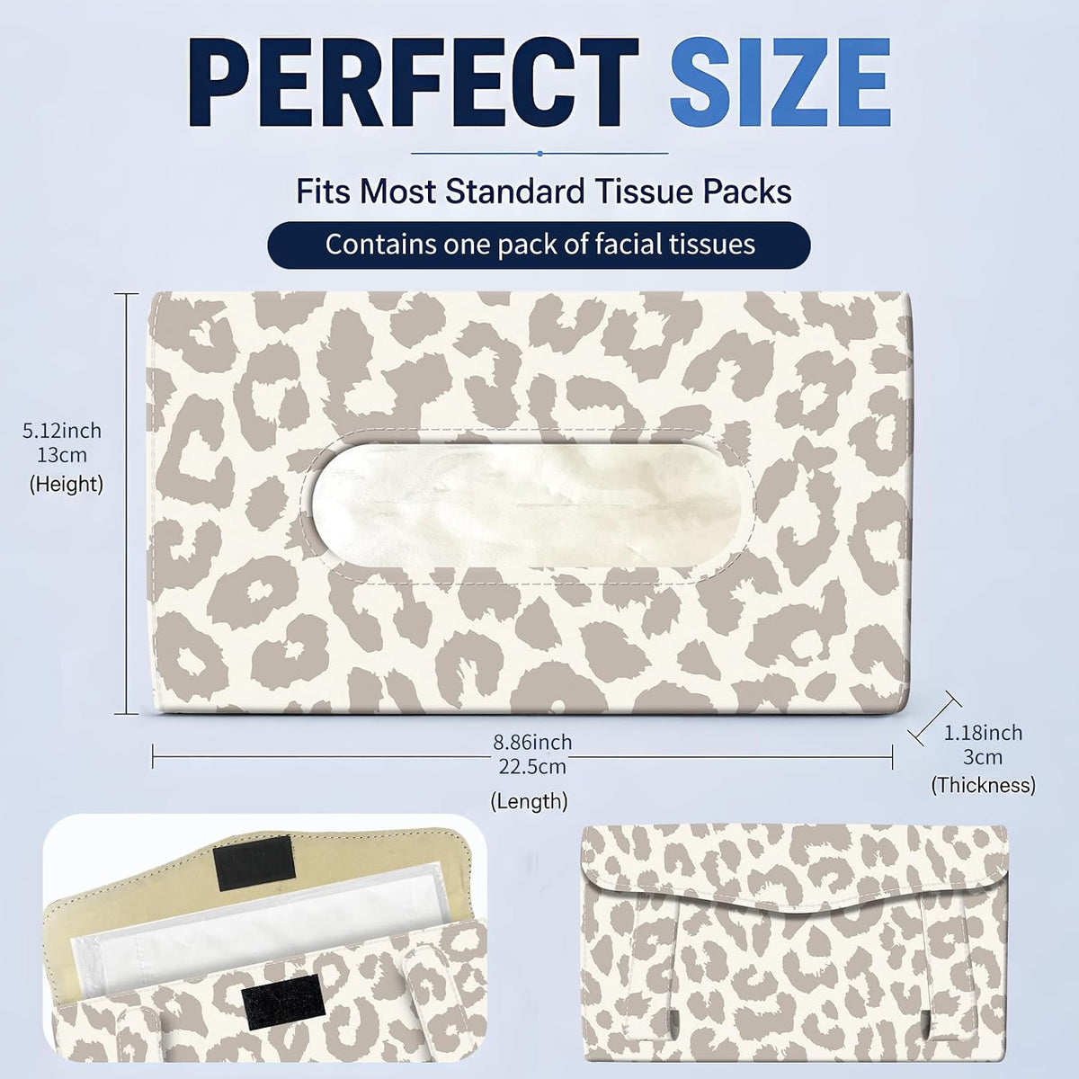 Car Tissue Holder, Cute Sun Visor Napkin Holder Backseat Tissue Case, PU Leather Tissue Box, Funny Car Accessories for Women Men Luxury Grey Leopard