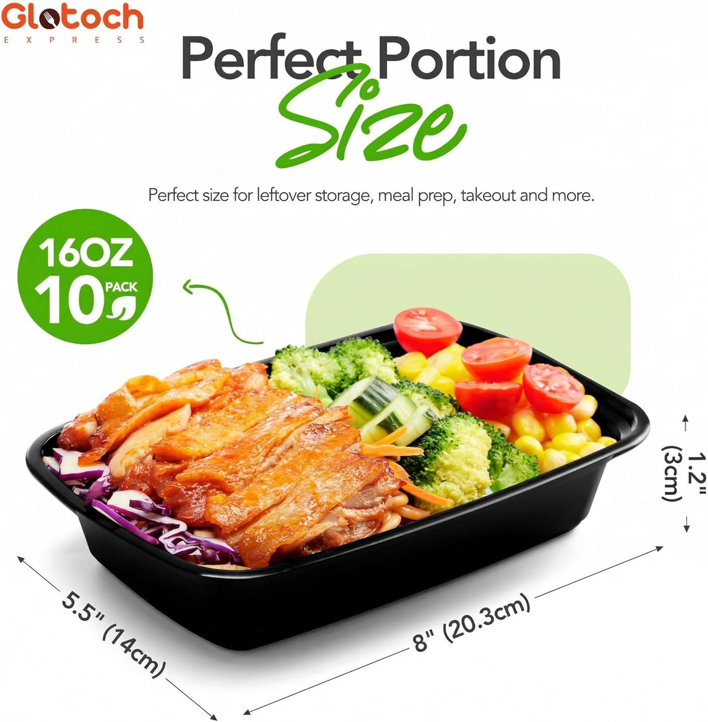 Glotoch Meal Prep Containers with Lids, 16 oz, 10 Pack (20-Piece) | Reusable BPA-Free Food Storage Containers, Leakproof and Durable, Microwave, Freezer and Dishwasher Safe, for Small Meals