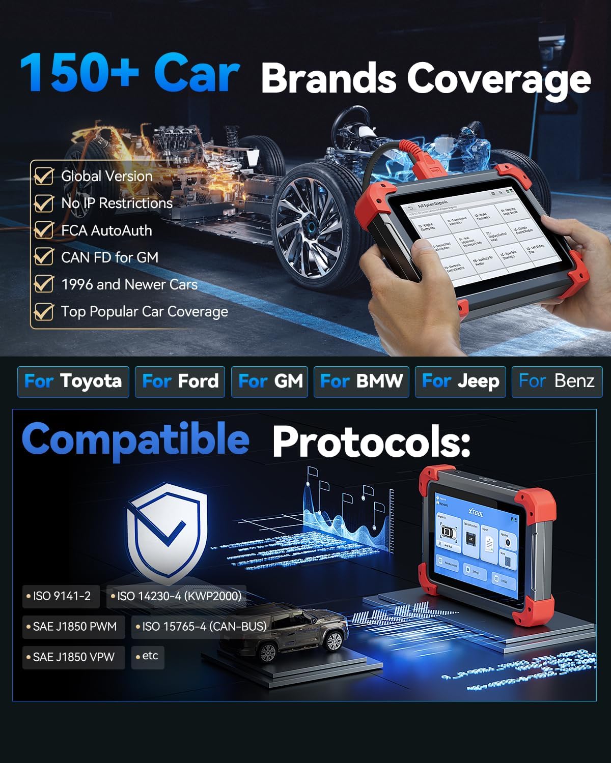 XTOOL D7 Bidirectional Scan Tool, 39+ Resets, ECU Coding OBD2 Scanner