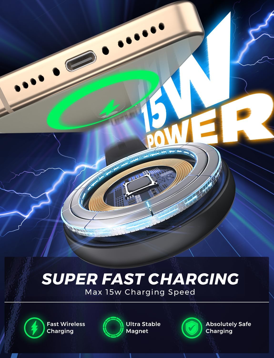 Magsafe Car Mount Charger, Wireless Charging Magnetic Car Phone Holder