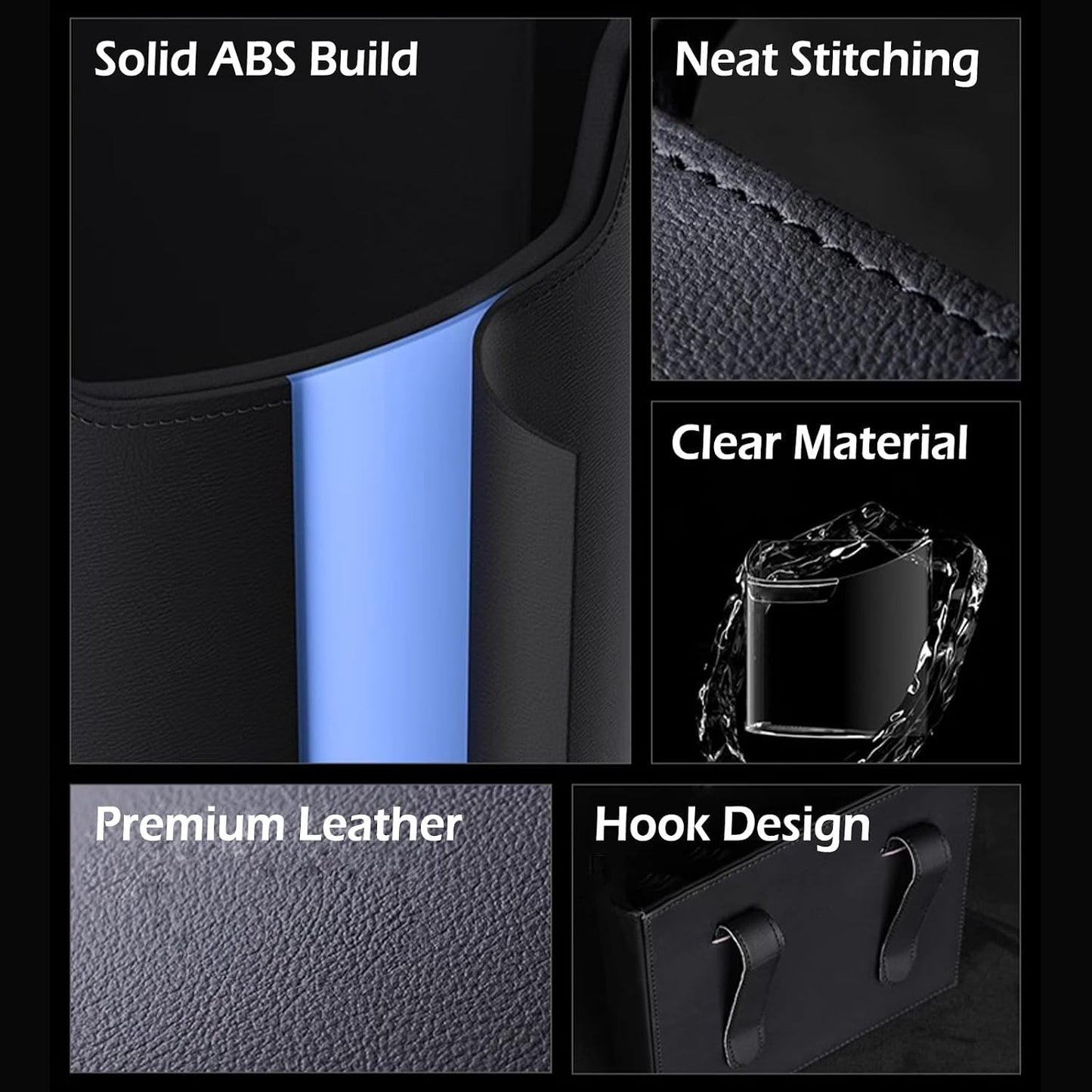 Leakproof Car Trash Can,Mini Car Trash Bin for SUV and Truck,Small Removable Liner Garbage Can,Waterproof Automotive Trash Can for Vehicle,Home,Office,Multipurpose,Easy to Clean (Black)