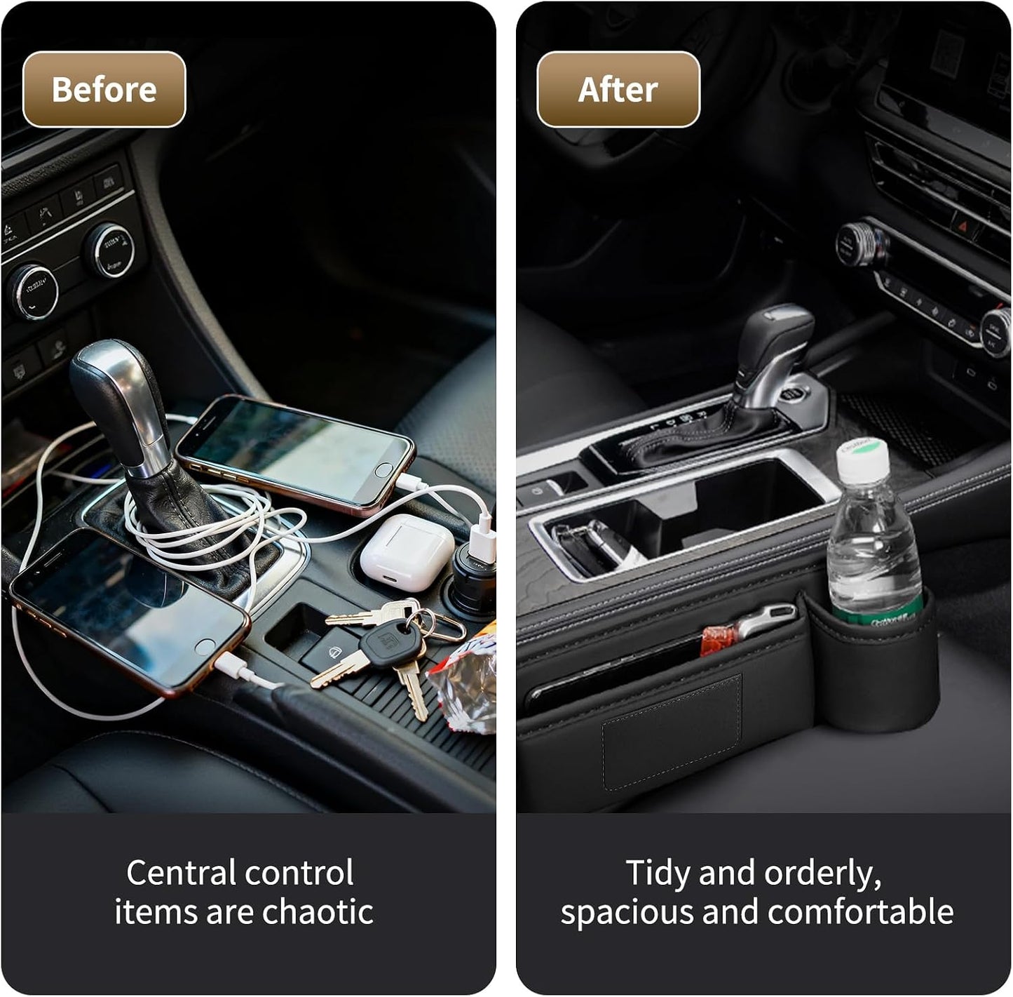Kwak's Car Seat Gap Filler 2 Pack PU Leather Organizer with Cup Holder | Fits gaps 0.2–1.2 inches| Blocks Dropped Items | Holds Cups Up To 2.8"| Tool-free Install | Easy to Wipe Clean