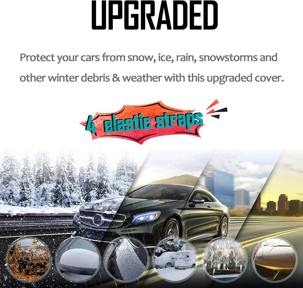 EXQUISLIFE Windshield Snow Ice Cover for Cars, Extra Larger Size 82 x 62 inches Shade, Waterproof Winter Frost and Sunshade Cover with Side Mirrors Cover, Windshield Protector for Cars, SUVs, Trucks
