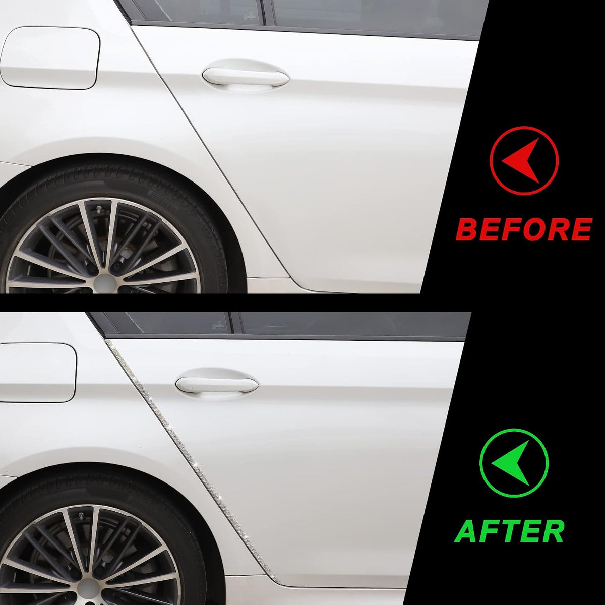 TOMALL Bling Car Door Guard Crash Bumper Crystal Anti-Scratch Strip Sticker Crystals Car Door Bumper Protector Accessory DIY for Interior and Exterior Decoration Styling Accessories AB White