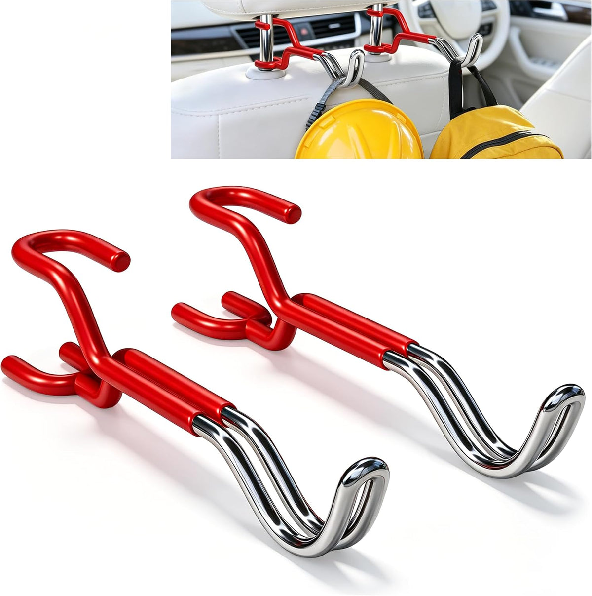 2-Pack 100LBS Hard Hat Holder, Red Silicone Metal Headrest Hooks