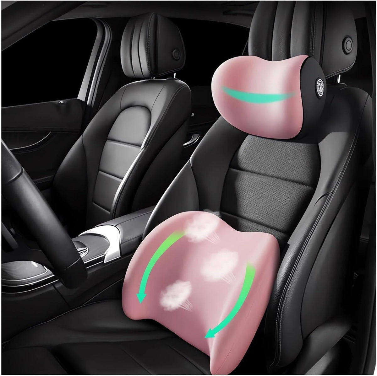 Car Headrest & Lumbar Support Cushion Ergonomic Car Seat Neck Back Rest Pillows Orthopedic Memory Foam Head Rest and Lower Lumbar Support Pillow Set Backrest Driving Seat Office Chair Support (Brown)