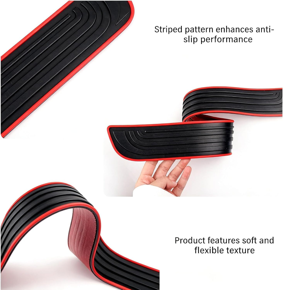 Car Door Sill Protector, 4PCS Anti-Scratch PVC Rubber Door Threshold Strip, Universal Waterproof Edge Guard for Car Truck SUV Exterior Paint Protection (Black and Red, 1.97IN)