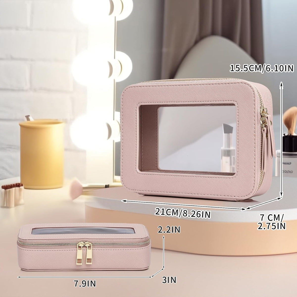 Pinkmik Travel Clear Makeup Bag, (Pink, M+SLIM)
