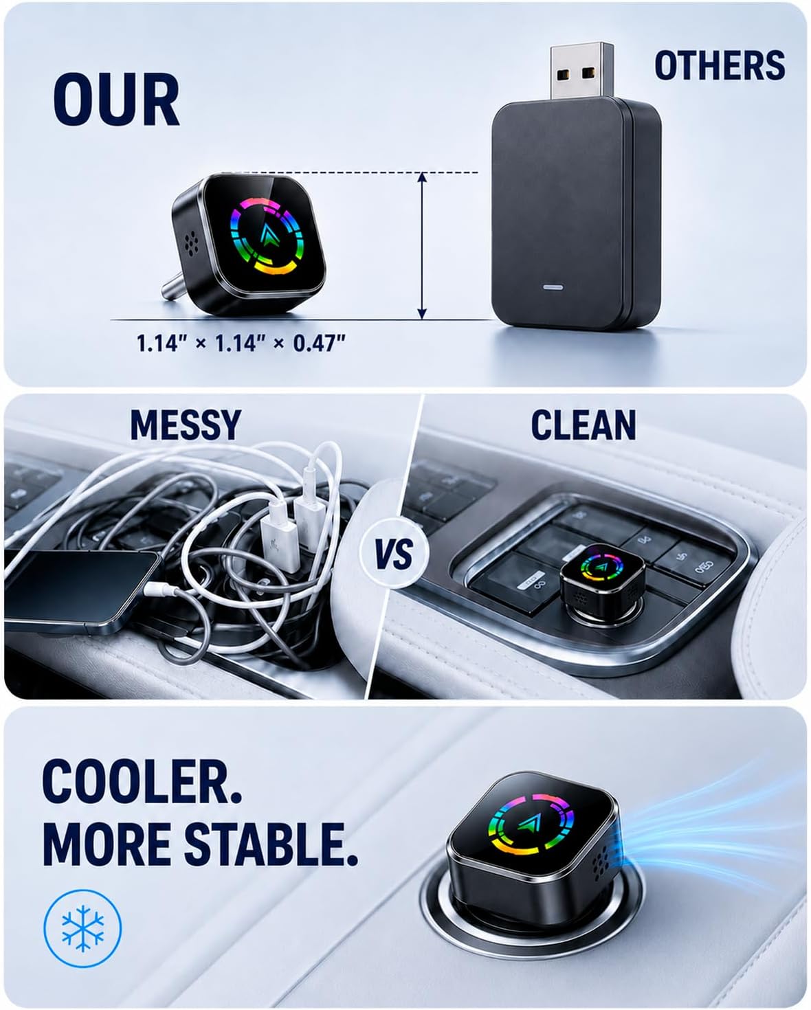 Wireless CarPlay Adapter,Car Play Wireless Adapter, CarPlay Car Adapter Dongle, Convert Factory Wired Apple CarPlay to Wireless, Ultra-Mini Plug & Play, Includes USB C & USB-A