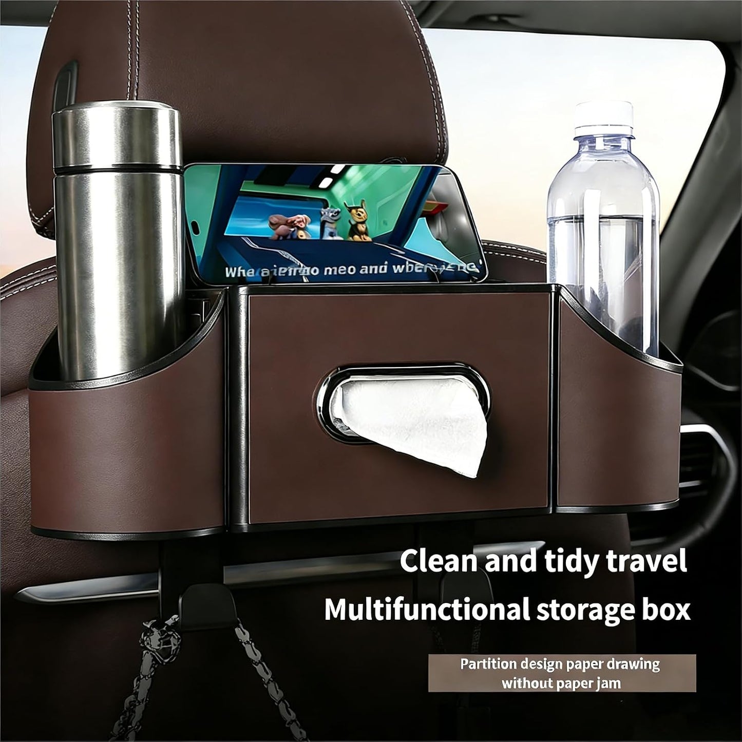 4-in-1 car organizer back seat, Multi-Pocket backseat car cup holder, Universal back seat cup holders for cars, car organization, for Travel & Daily Use (KARTAN)