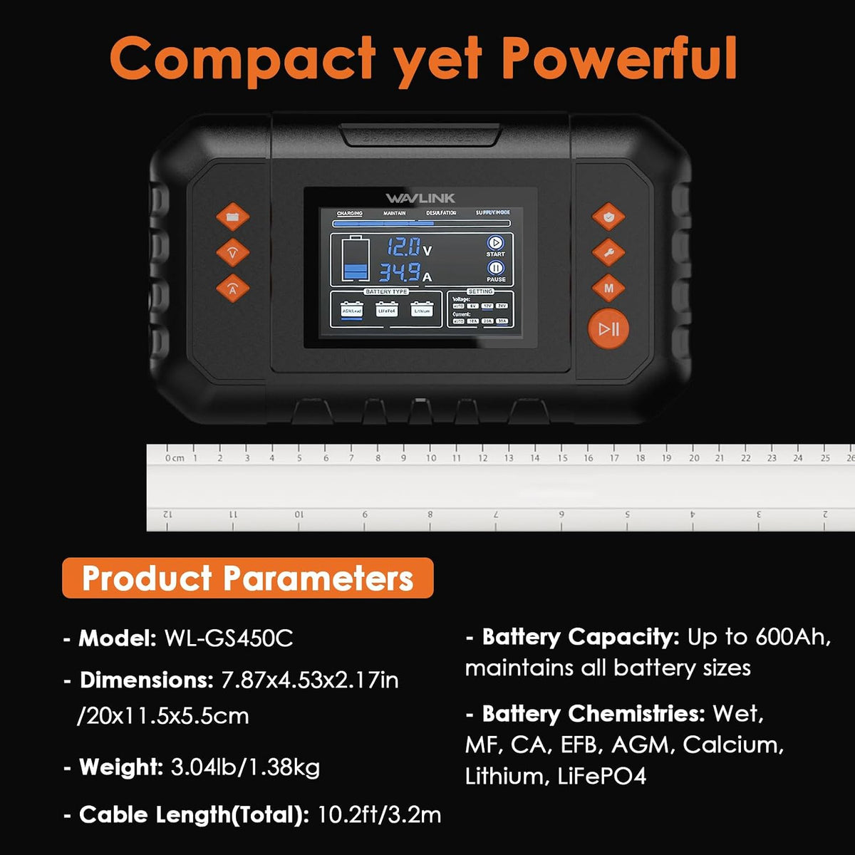 WAVLINK 35-Amp Smart Battery Charger, 6V/12V/24V Car Battery Charger