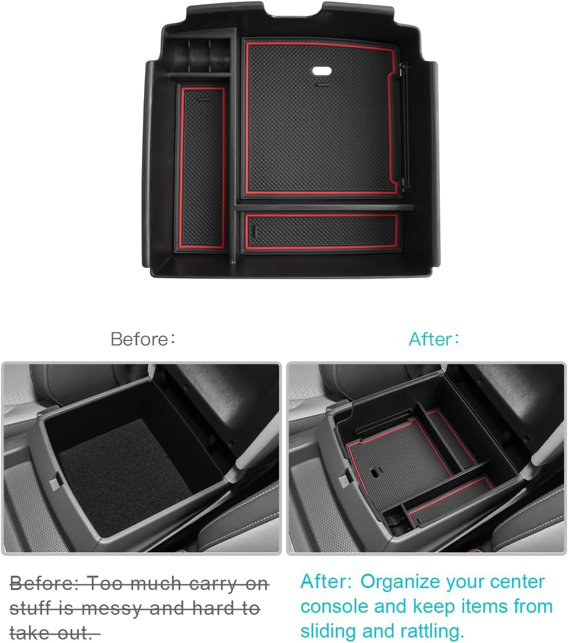 CDEFG Compatible with 2025 Kia Carnival Center Console Organizer Tray 2022-2025 Kia Carnival LX LXS EX SX SX Prestige Accessories Middle Console Organizer 2025 Carnival Armrest Storage Box(Red)