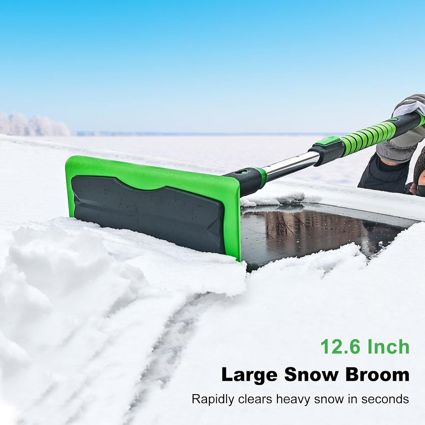 SEAAES 55 Inch Snow Broom and Ice Scraper for Windshield, Extendable Snow Brush with Foam Grip, Snow Ice Removal for SUV Truck Window