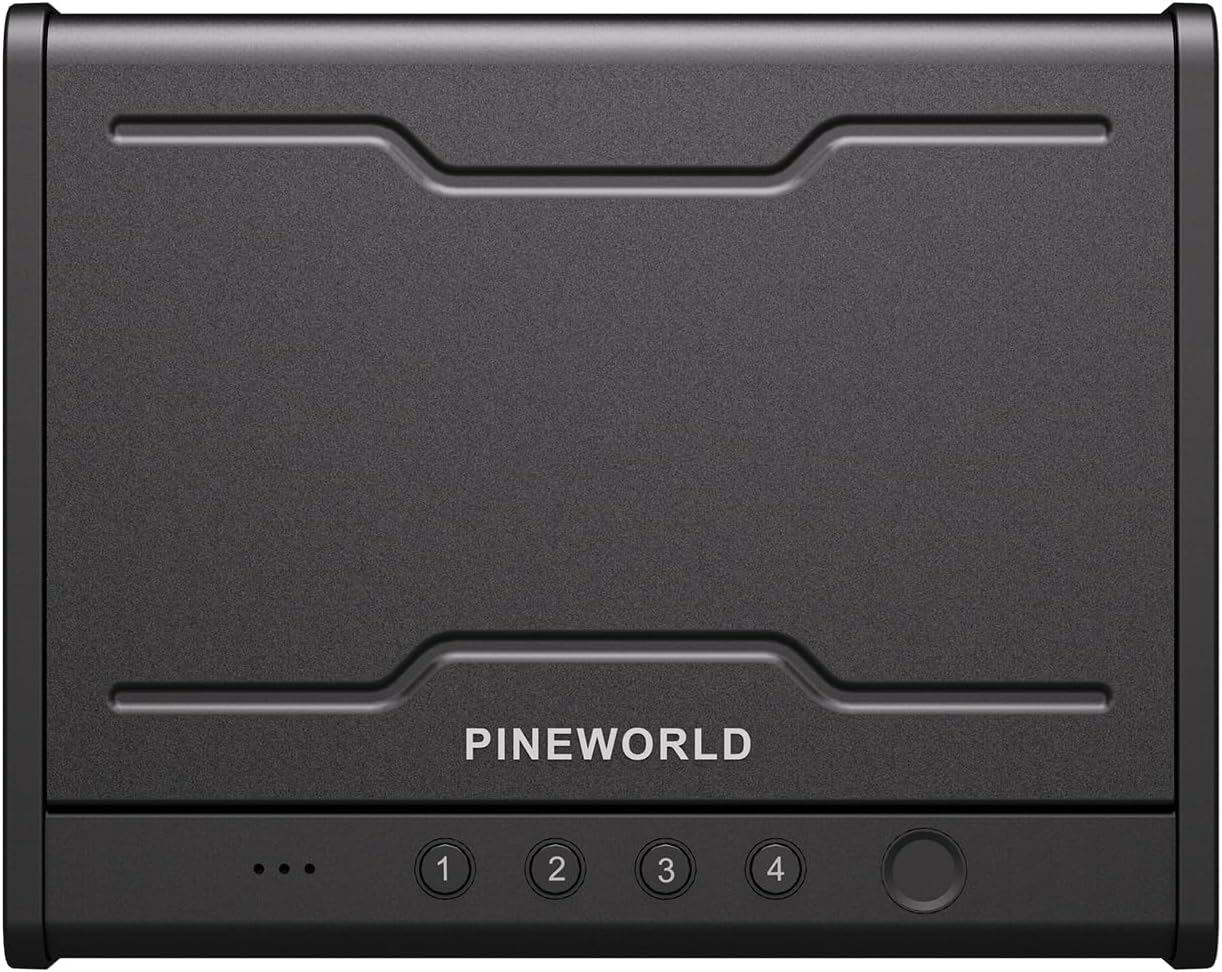 PINEWORLD Biometric Fingerprint Handgun Safe with Raised Backlit Keypad&Key | Interior Light & Emergency Power Supply& Voice Navigation & Mute Mode, With Cable For Home, Nightstand, Car,Travel. Nice Gift