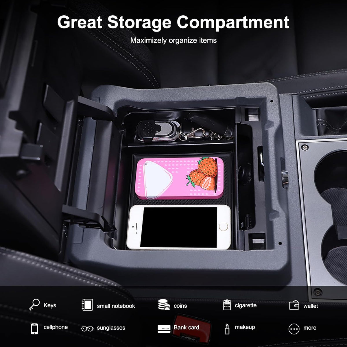 Center Console Organizer Tray Armrest Storage Box Compatible with INEOS Grenadier 2020-2026 Non-Slip Center Console Tray Armrest Secondary Storage Tray Phone Key Organizer Container