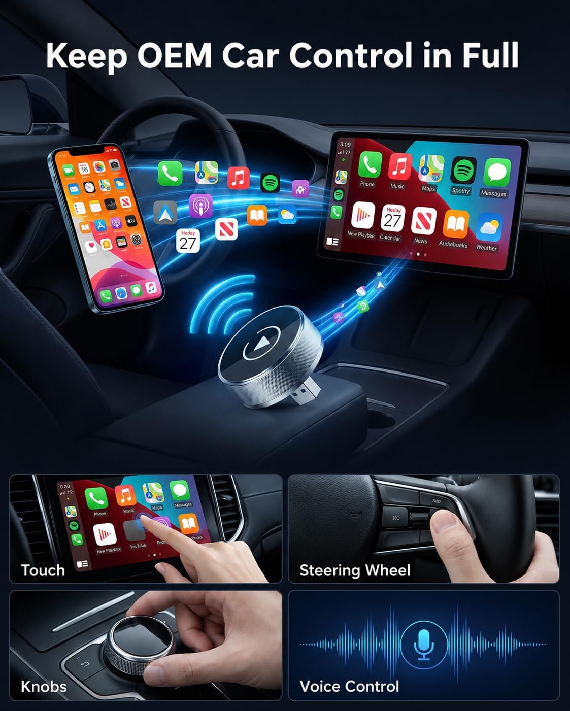 2026 Car Play Wireless Adapter for Apple iPhone＆ Android Auto 2-in-1