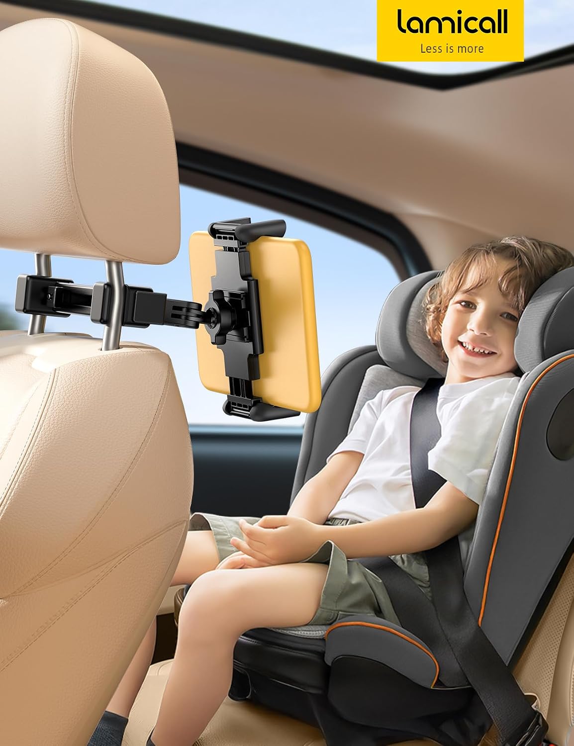 Lamicall Car Headrest Tablet Holder - [Lockable] [Thick Case Friendly] [Foldable Clip] Car Backseat Tablet Mount, Gifts Car Accessories for Kids, for iPad Pro, Air, Mini, Fire HD, 4.7-13" Tablets