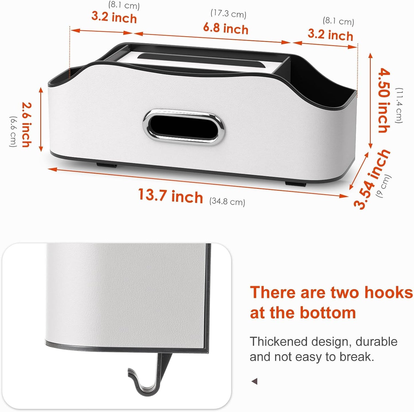 Back Seat Cup Holder for Car – Multifunctional Seat Back Organizer with Drink Holders, Tissue Box Storage & Hooks, Fits Headrest for Auto. (White)