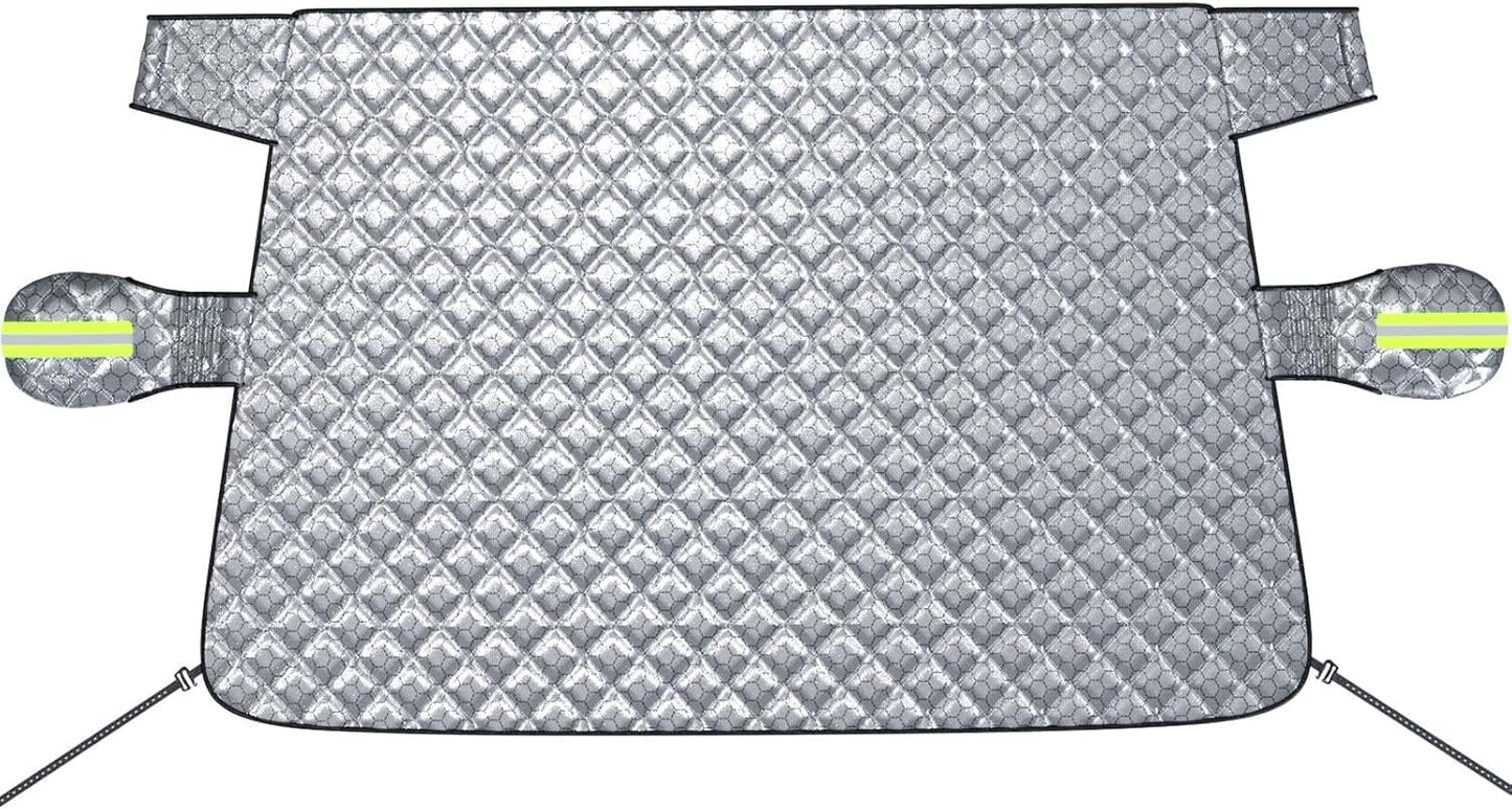Exterior Windshield Cover for Ice and Snow, Graphene Grid Heavy-Duty Windshield Sun Shade, Car Snow Shield with Mirror Covers, Wiper Area Coverage for Cars, SUVs and Trucks, Large