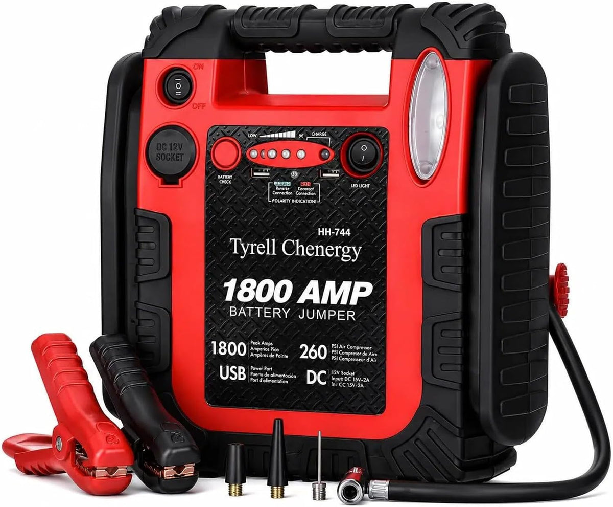 New Upgrade Car Battery Jump Starter & Portable Air Compressor, 1800A 20000mAh 12V Jump Box Power Station, 260PSI Tire Inflator (Up to 8.0L Gas/Diesel), LED Light, USB, Battery Booste
