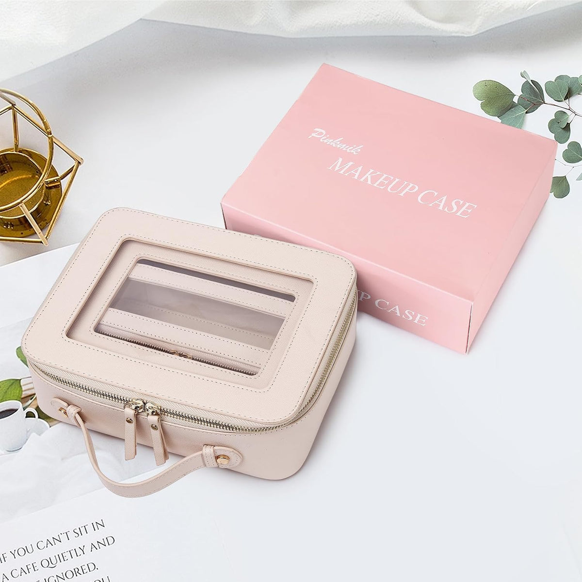 Pinkmik Clear Makeup Bag, (Beige, L+M+SLIM)