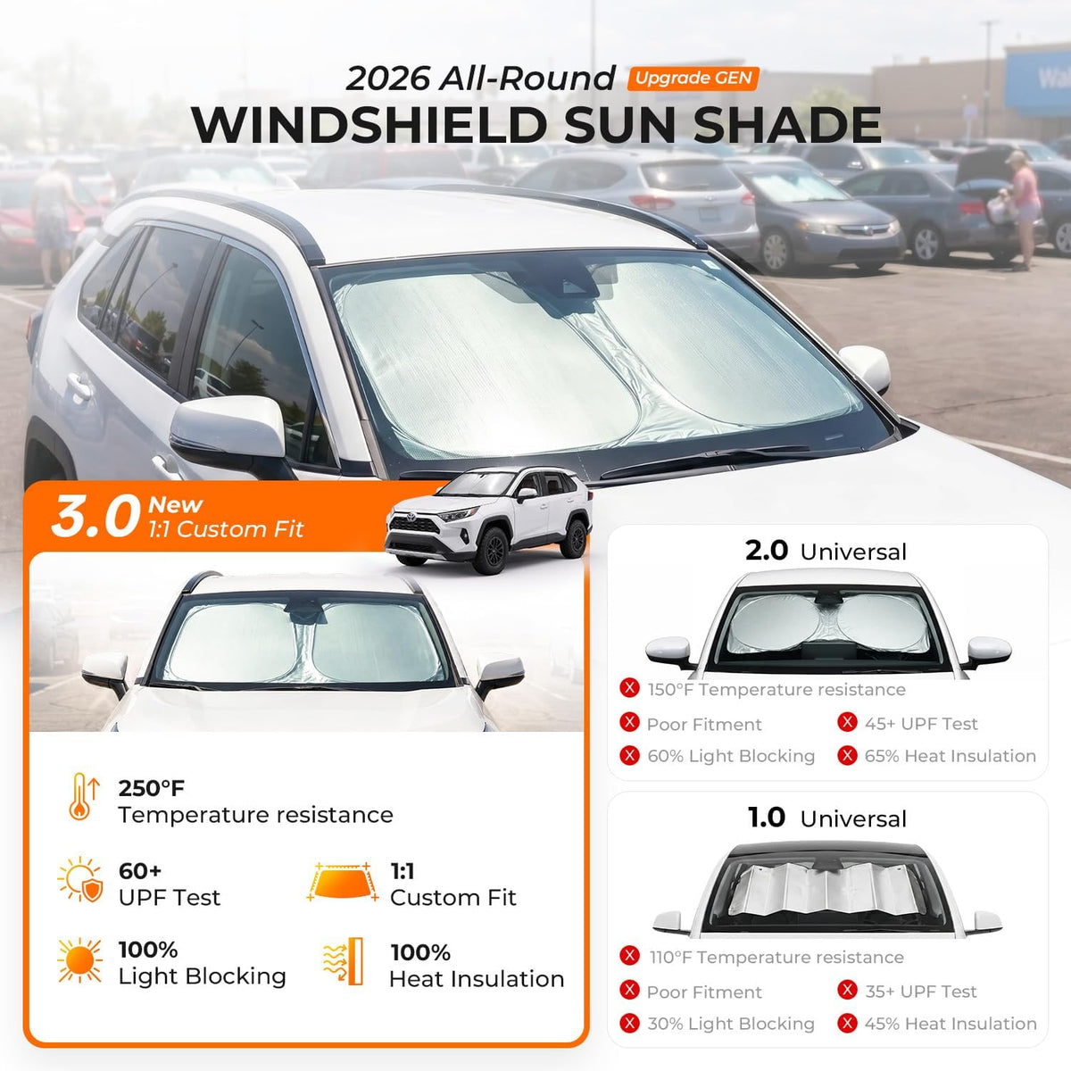 [2026 Upgraded] DooGooCoo Windshield Sun Shade for Subaru Crosstrek 2018-2025 2026 [Cooling Ice-Crystal, 100% Sun Block ] Sunshade for Car Windshield for Subaru Crosstrek Sun Shade, Custom Fit.