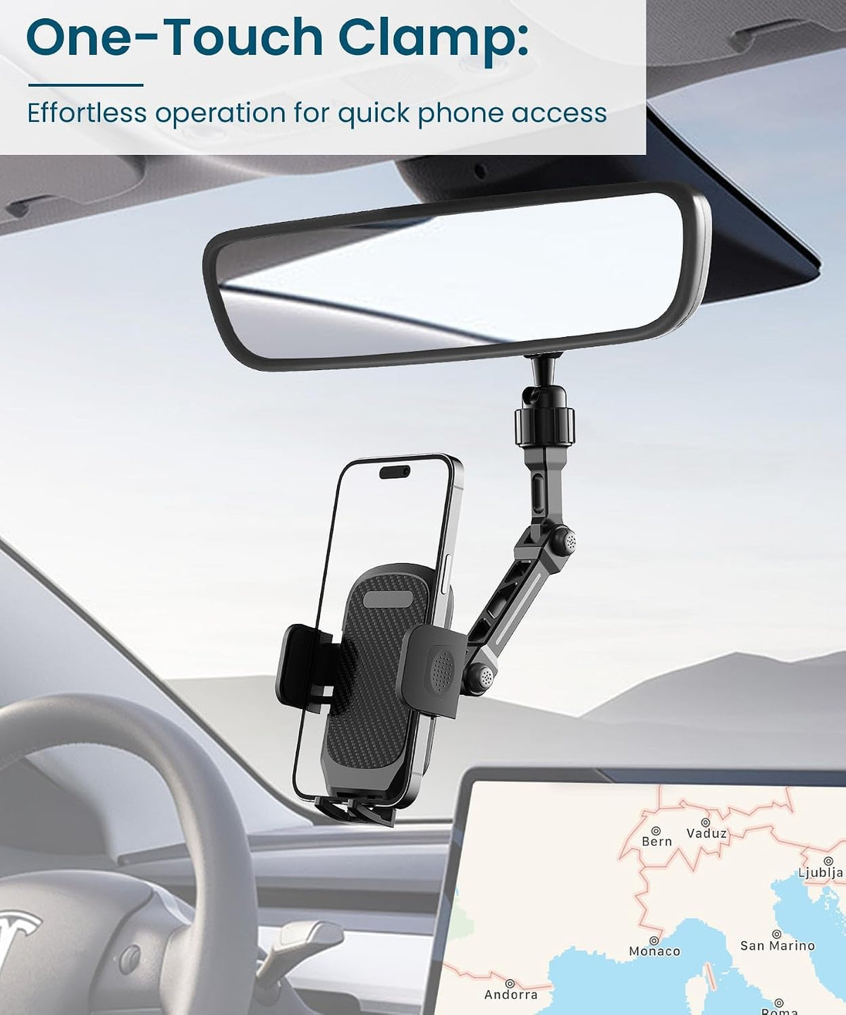 Rear View Mirror Phone Holder, Premium Aluminum Alloy Mount with Multi-Angle Adjustment, Rearview Mirror Phone Holder Mount For Car & Truck, Universal Accessories Compatible with All Cell Phone