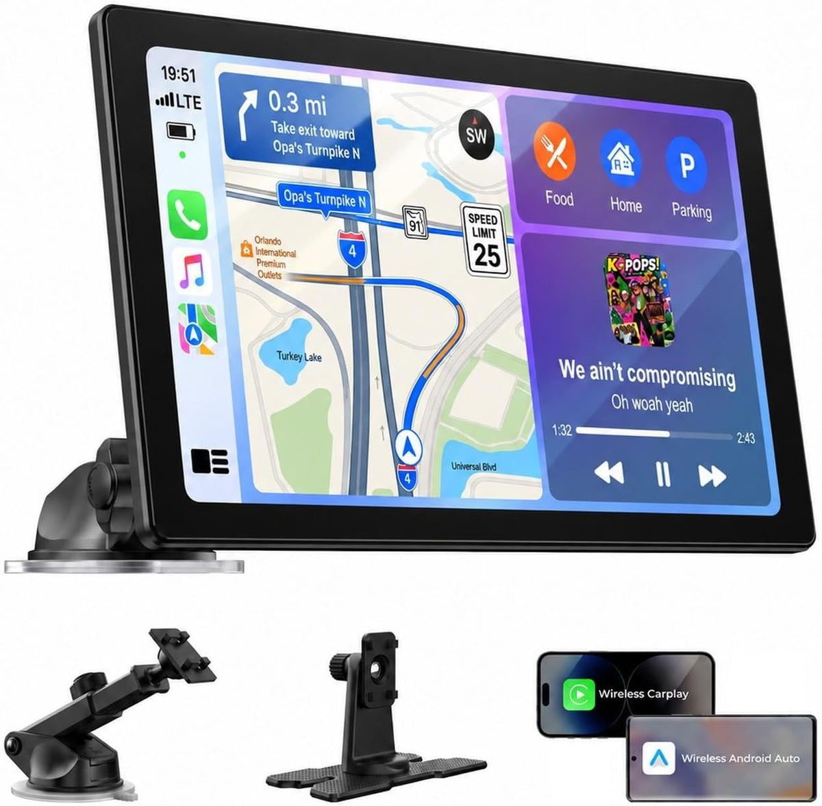 LAMTTO 10.1" Wireless CarPlay & Android Auto Screen for Car