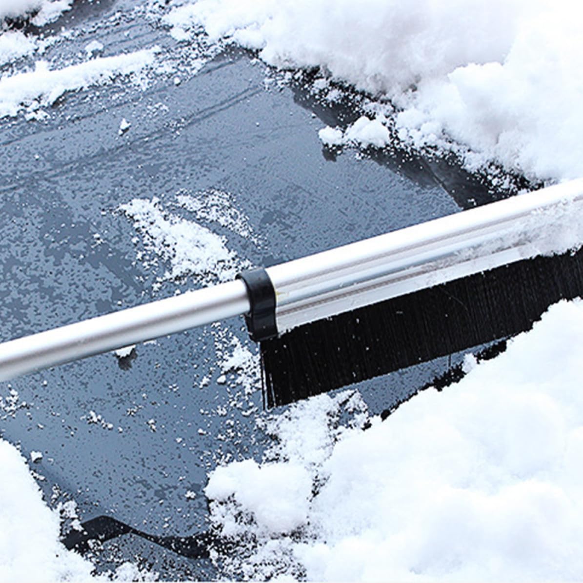 Extendable Snow Brush Black for Car, Ice Scraper Aluminum Alloy