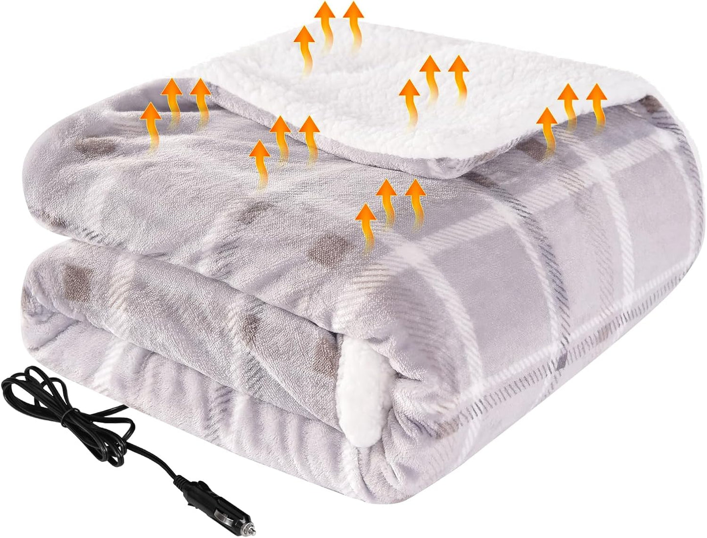 Westinghouse Heated Car Blanket, 12-Volt Electric Blanket for Car, Truck, SUV, RV, Portable Heated Throw for Camping, Red Buffalo Plaid, 59" x 43”