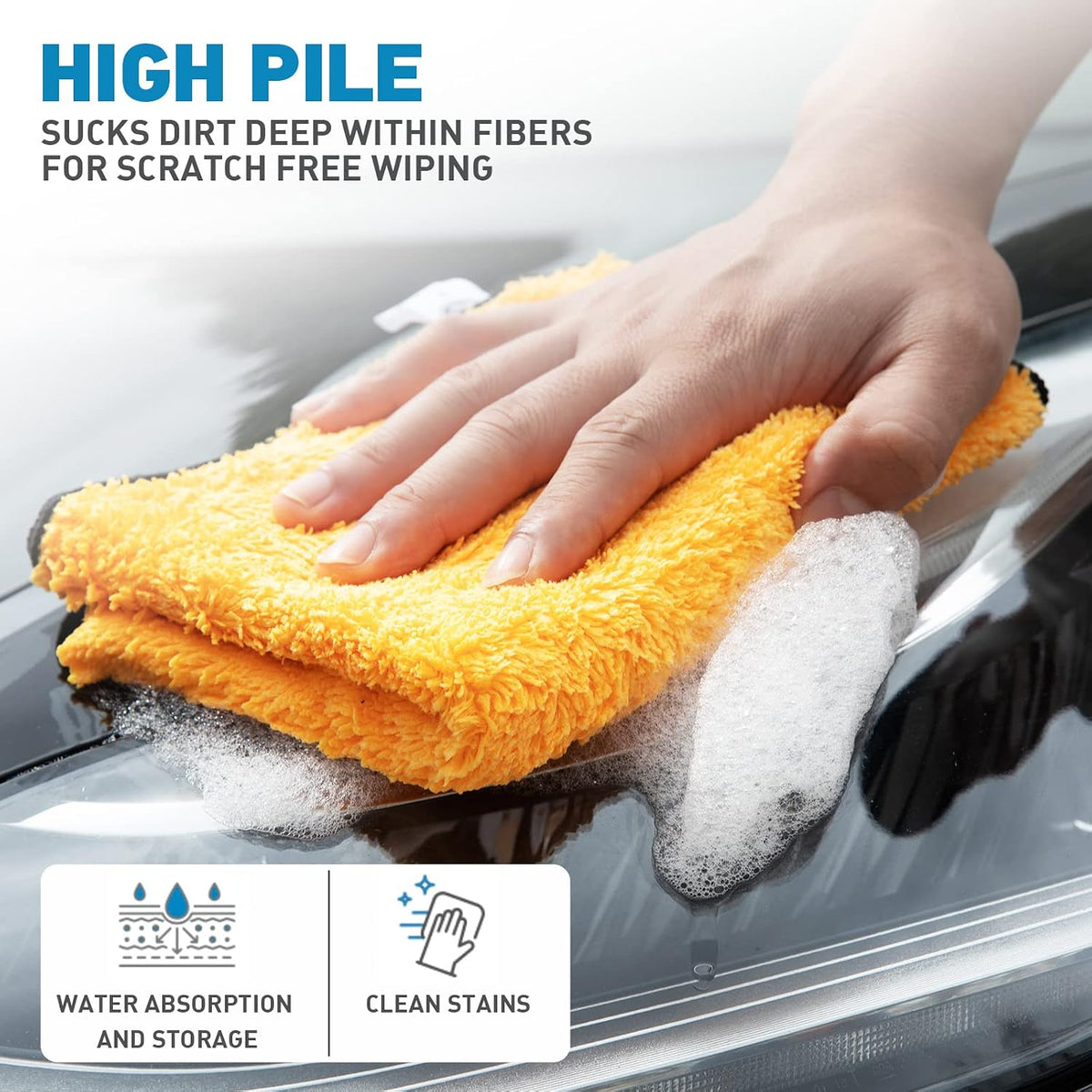 Microfiber Towels for Cars - 6 Pack (23.6" x 15.7") 450-GSM, High & Short Pile Micro Fiber Cleaning Cloth for Car Washing Drying & Auto Detailing, Strong Water Absorption Lint Free & Non-Streak