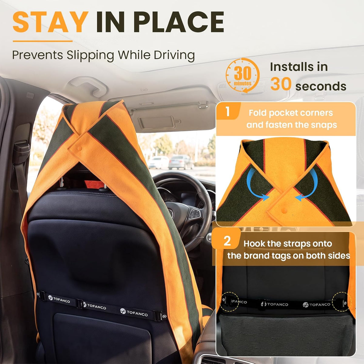 Car Seat Cover Towel for Front Seats Non-Slip with Headrest Pocket & Strap