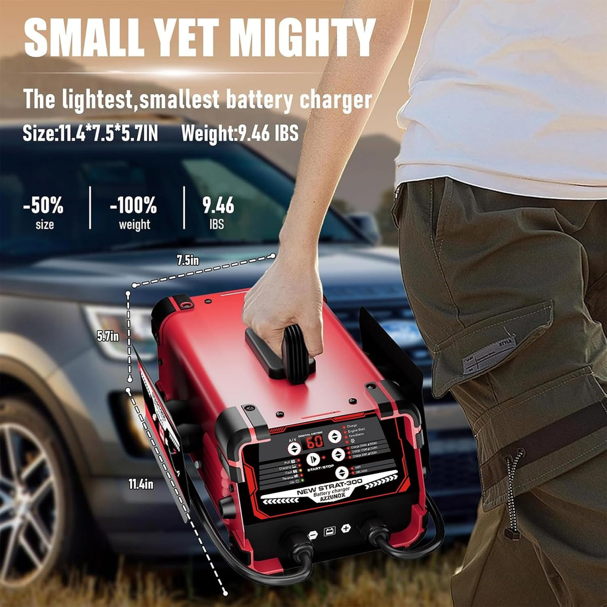12V/24V Car Battery Charger Maintainer, Max 60A Fast Charging