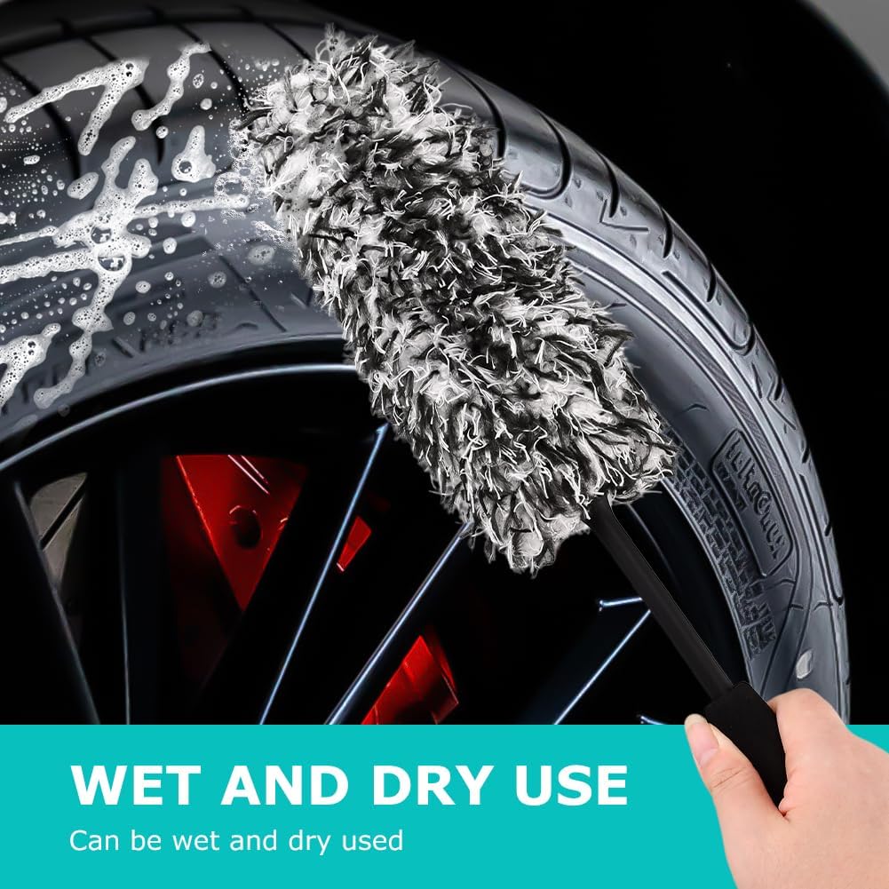 9-Piece Car Wheel & Tire Cleaning Brush Kit, Soft-Bristle Wheel Brushes, Microfiber Flat Brush, Detailing Brushes & Cleaning Pads for Cars, Trucks & SUVs