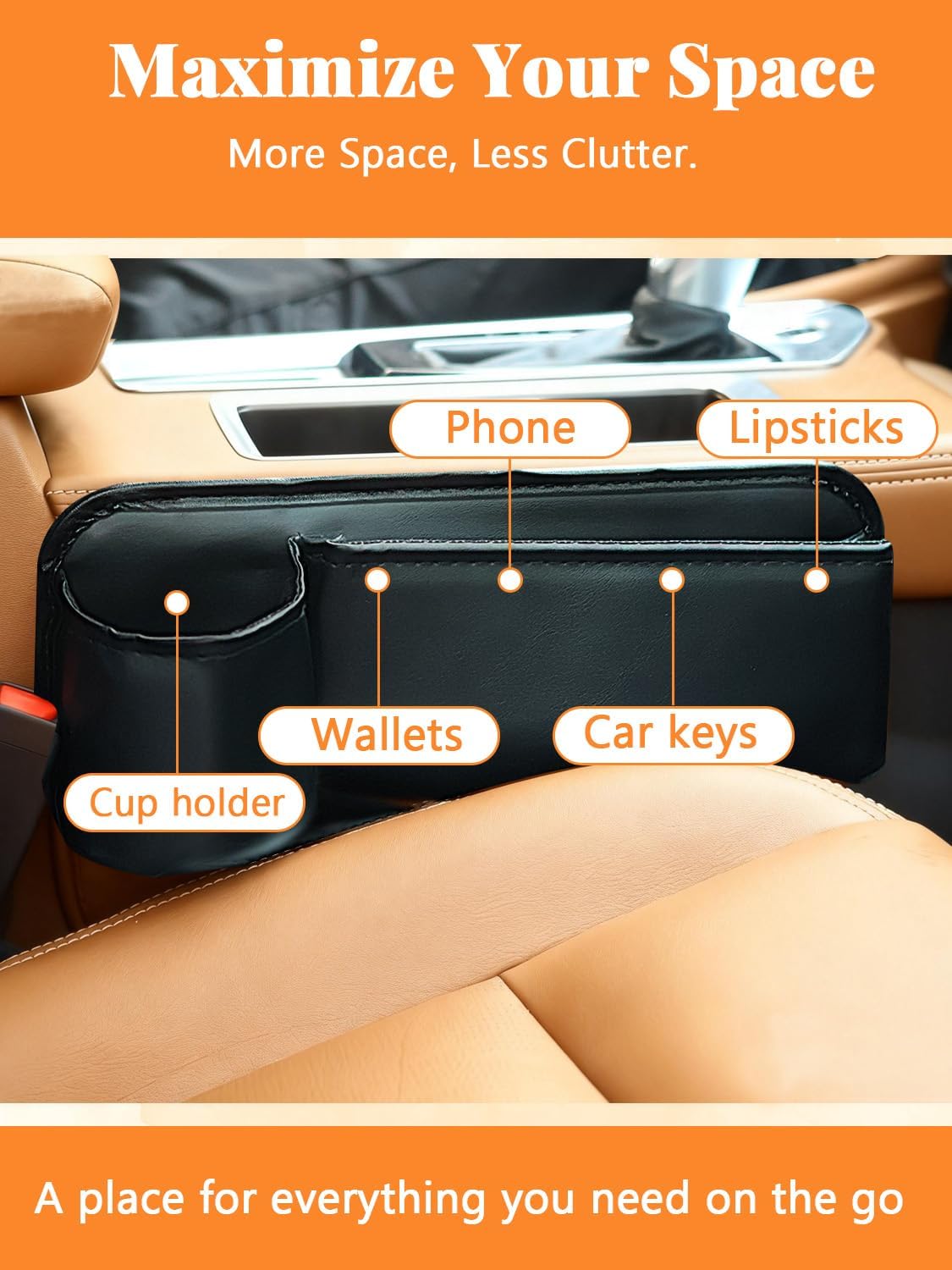 Car Seat Gap Filler Organizer,Car Seat Gap Storage with Cup Holder for Drink, Front Seat Gap Storage Box, Universal Fit PU Leather Gap Bag for Sunglasses, Cards, Keys(Left+Right Side)