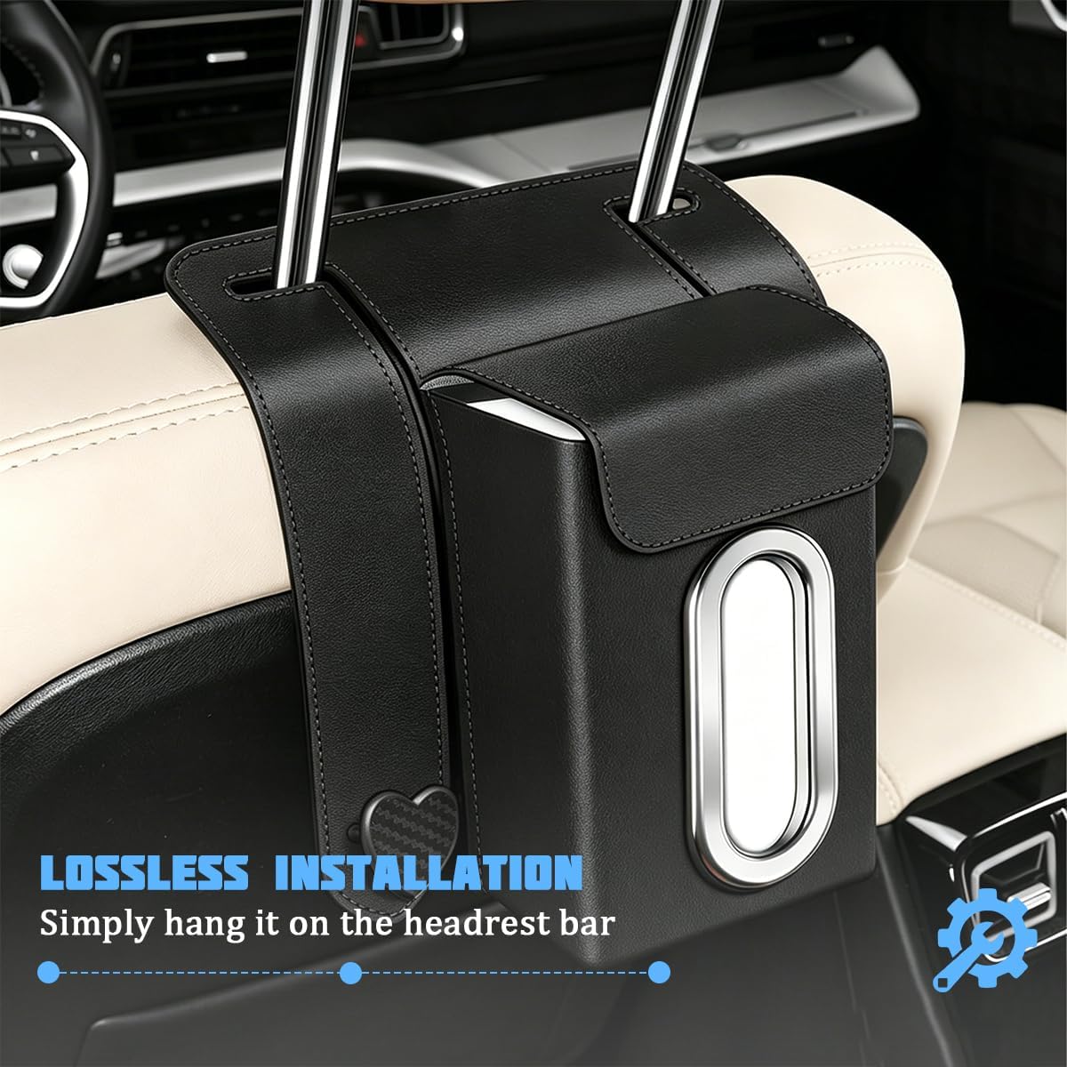Car Tissue Holder, Multifunctional Vehicle Seat Back Hanging Tissue Box with Storage Hook, Automotive Interior Backseat Napkin Organizer, Universal for SUV Automobile Truck (Black)