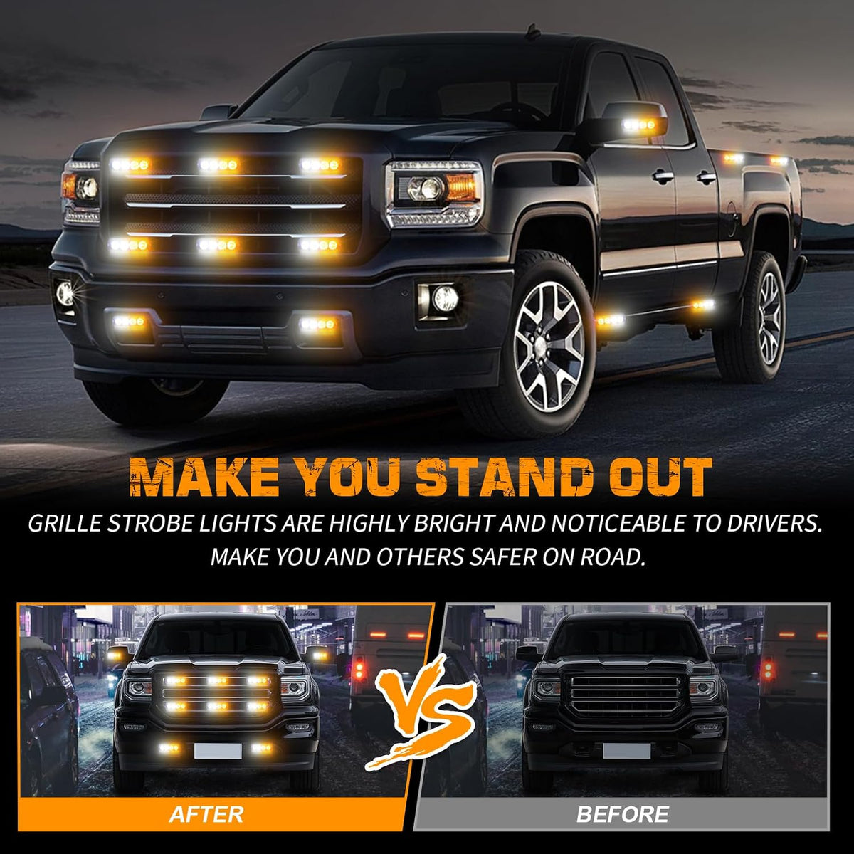 XRIDONSEN 8PCS Sync Grill Strobe Lights 32 LED Amber White Grille Light Bar