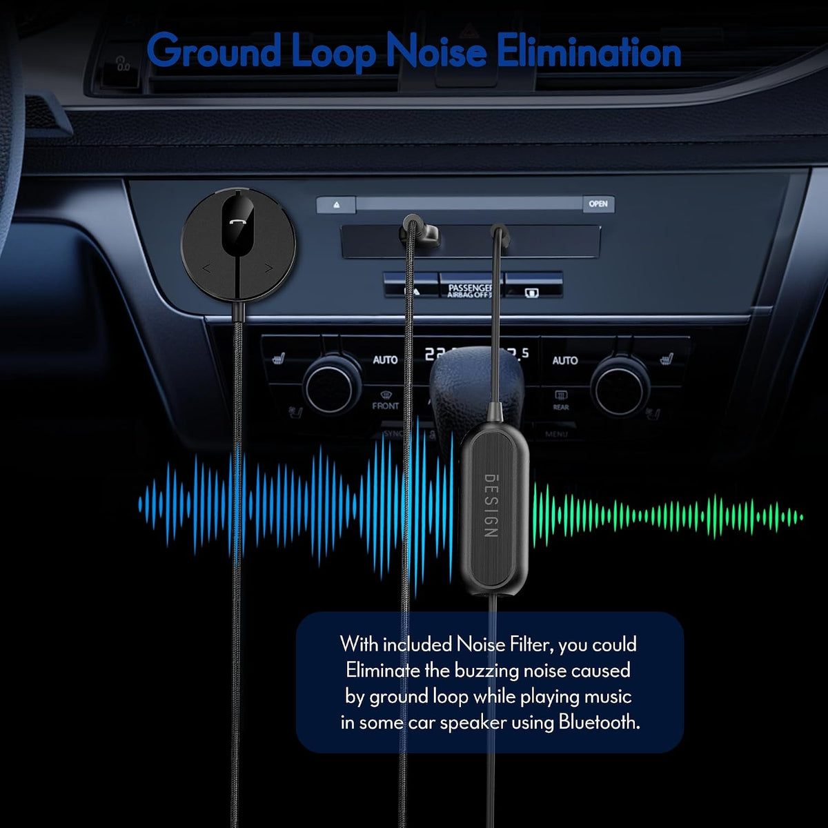 BESIGN BK01 Bluetooth Car Kit, Wireless Aux Receiver for Handsfree Calls and Music Streaming with Ground Loop Noise Filter for Car with Aux Port